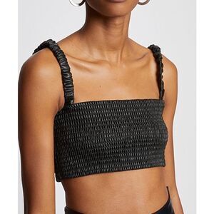 House of Harlow faux leather smocked top